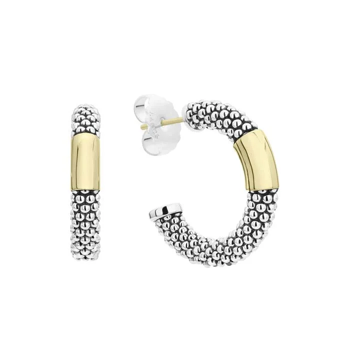 Hoop earrings with faceted crystals for added sparkle and shine-LAGOS High Bar Hoop Caviar Earrings in Sterling Silver and 18K Yellow Gold