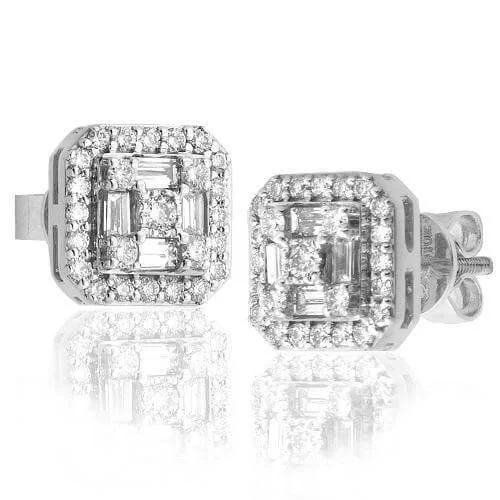 Hoop earrings with open designs for a modern, lighthearted vibe-10KW 0.85CTW BAGUETTE DIAMOND SQUARE CUSHION SHAPE