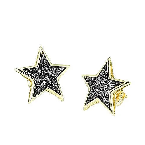 Hoop earrings with cut-out designs for a creative and lightweight effect-10KY 0.25CTW BLACK DIAMOND STAR EARRING