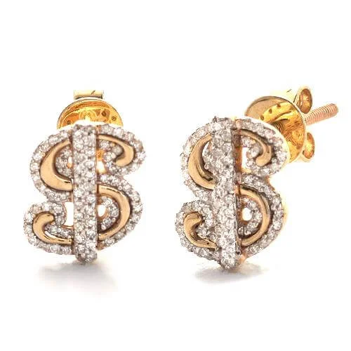 Hoop earrings with multi-tone finishes for a colorful and layered effect-10KY 0.25CTW MICROPAVE DIAMOND $ DOLLAR SIGN