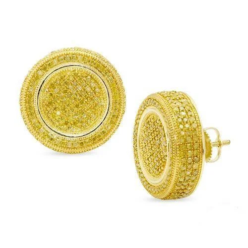 Hoop earrings with leather accents for a sleek and bold combination-10KY 2.00CTW YELLOW DIAMOND FLAT BUTTON EARRINGS