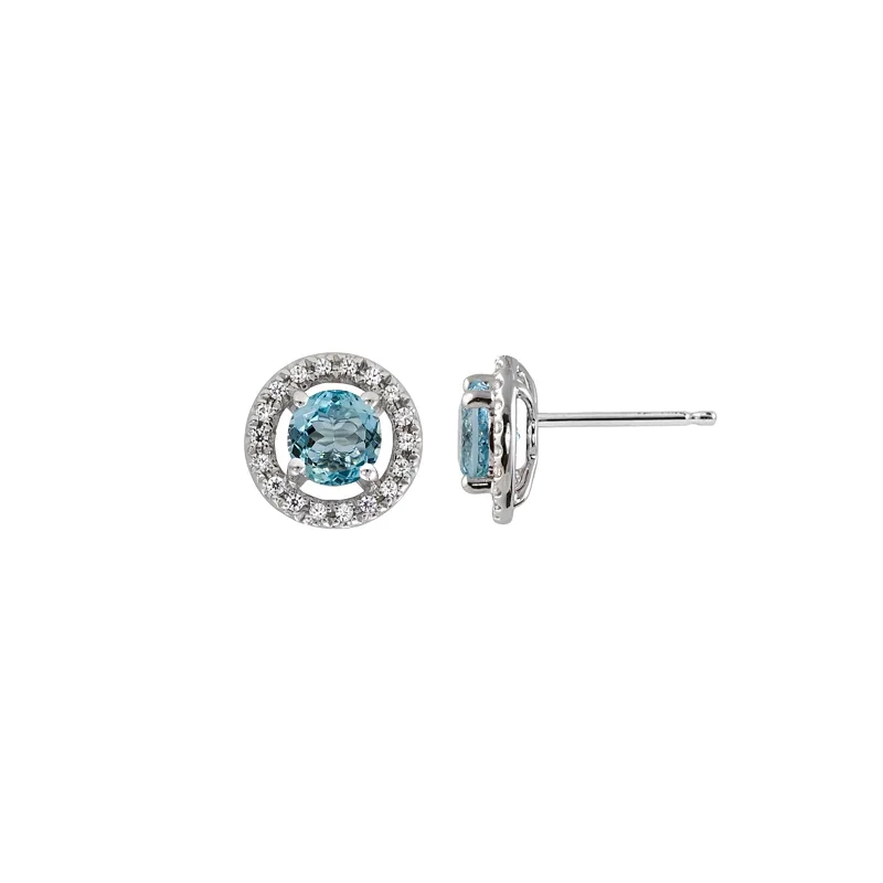 Hoop earrings with open designs for a modern, lighthearted vibe-Aquamarine & Diamond Halo Studs