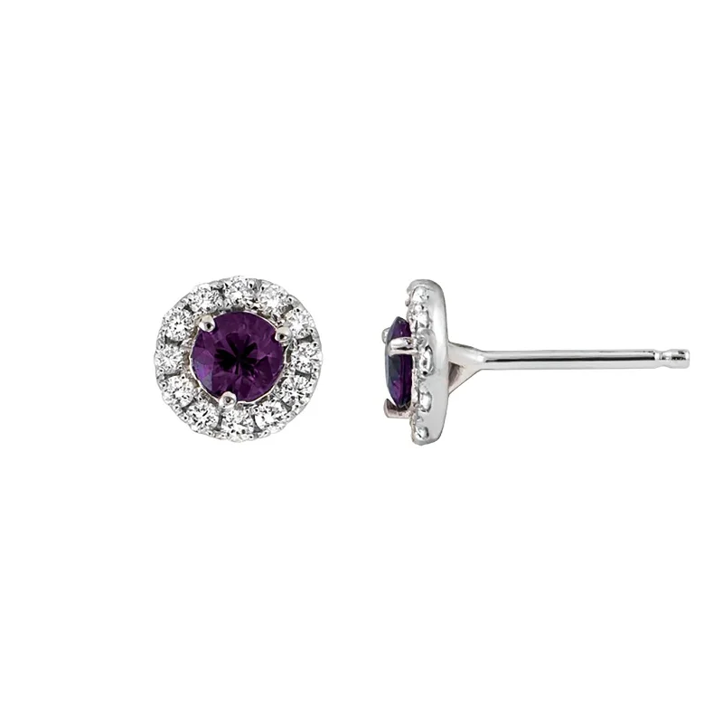 Hoop earrings with a chunky design for a bold and trendy statement-Amethyst and Diamond Halo Earrings