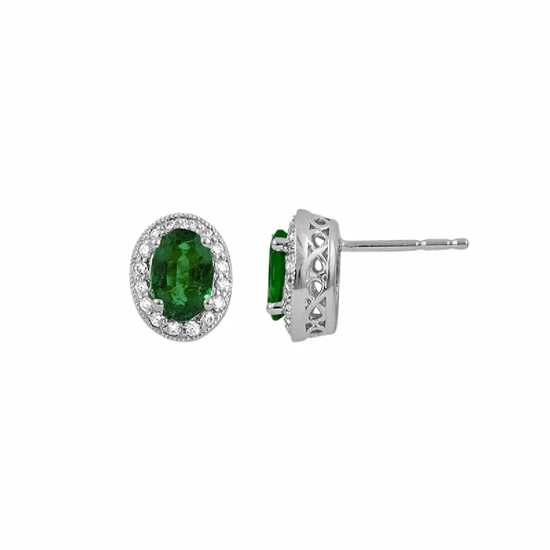 Hoop earrings with rhinestone embellishments for a glamorous and sparkling look-Emerald & Diamond Halo Earrings