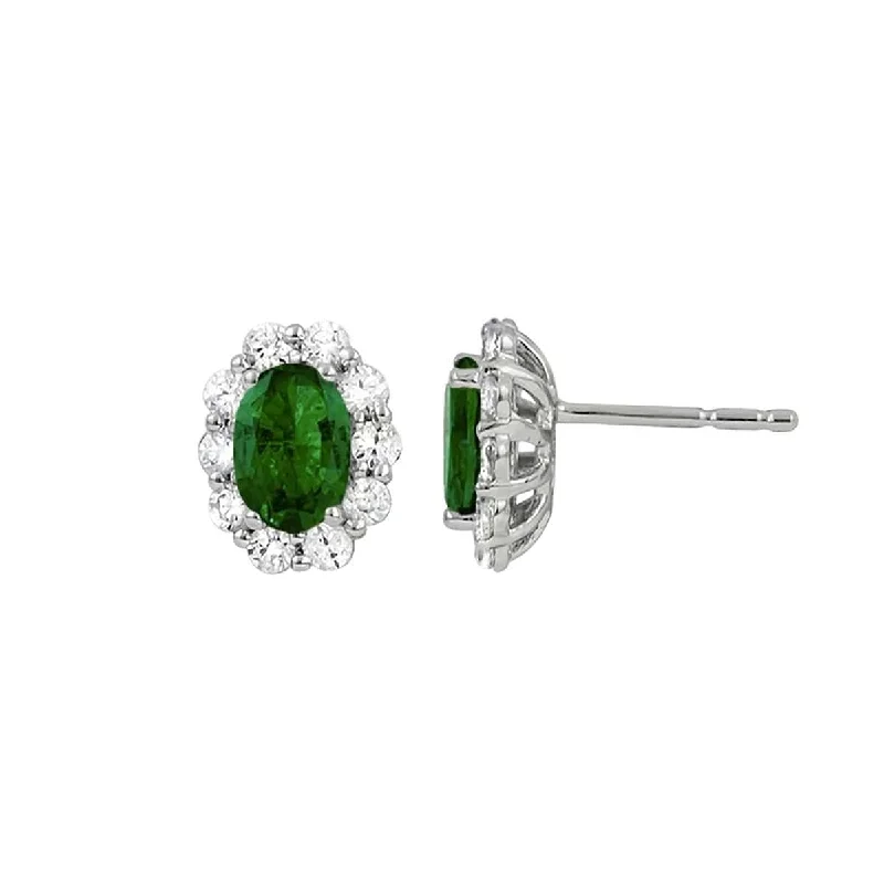 Hoop earrings with polished metal for a shiny and high-quality finish-Emerald and Diamond Halo Earrings