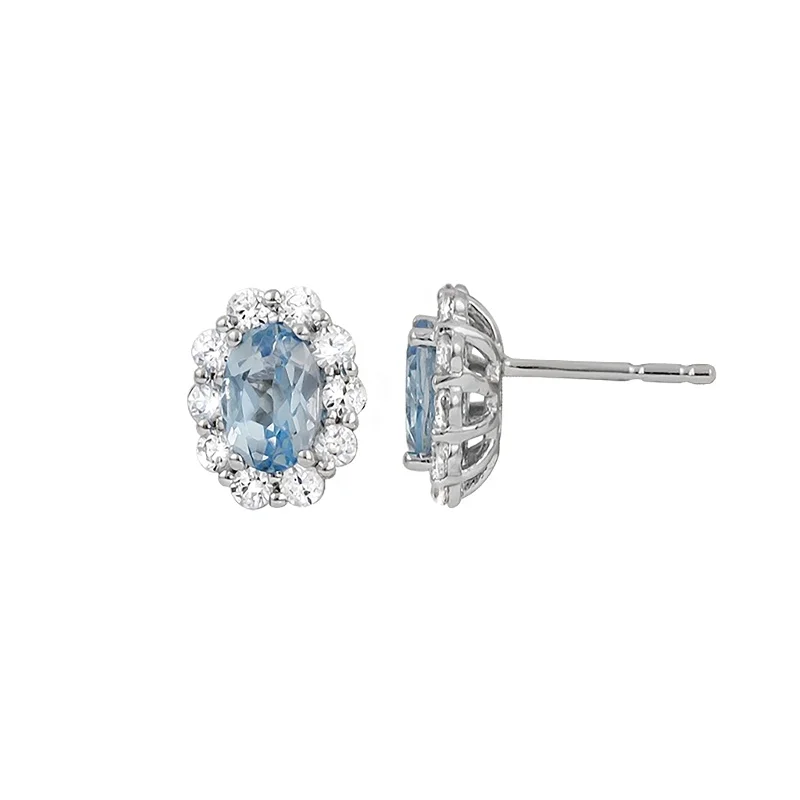 Hoop earrings with textured finishes for a vintage and classic style-Aquamarine & Diamond Halo Earrings