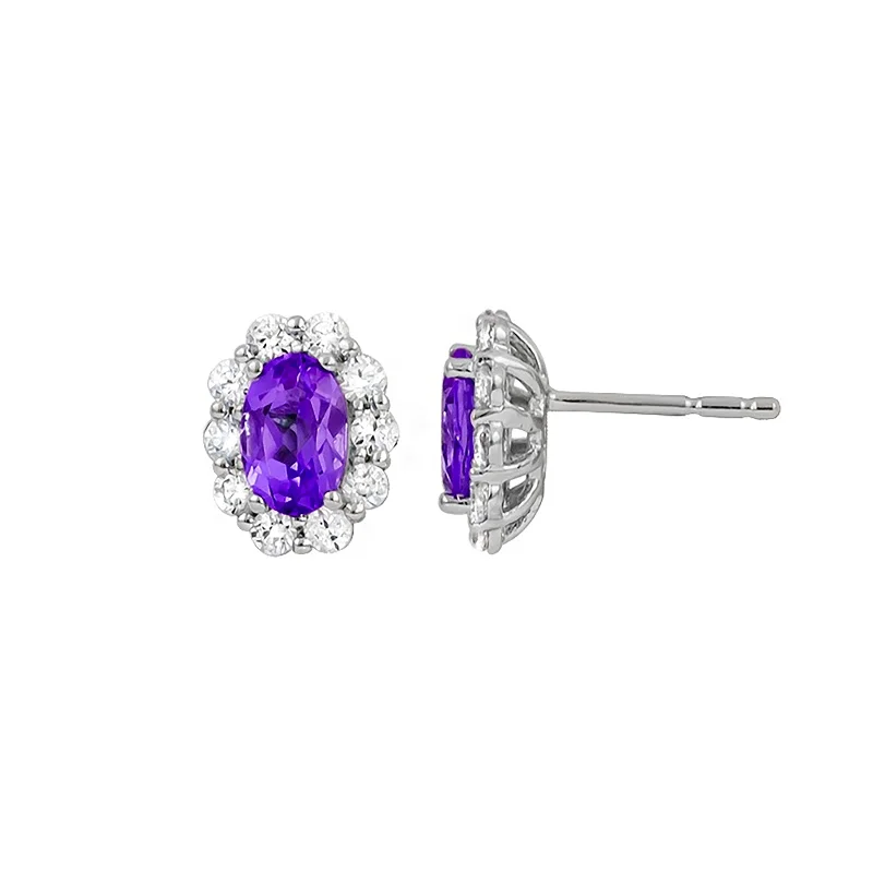 Best hoop earrings with minimalist designs for a clean and modern aesthetic-Oval Amethyst and Diamond Halo Earrings