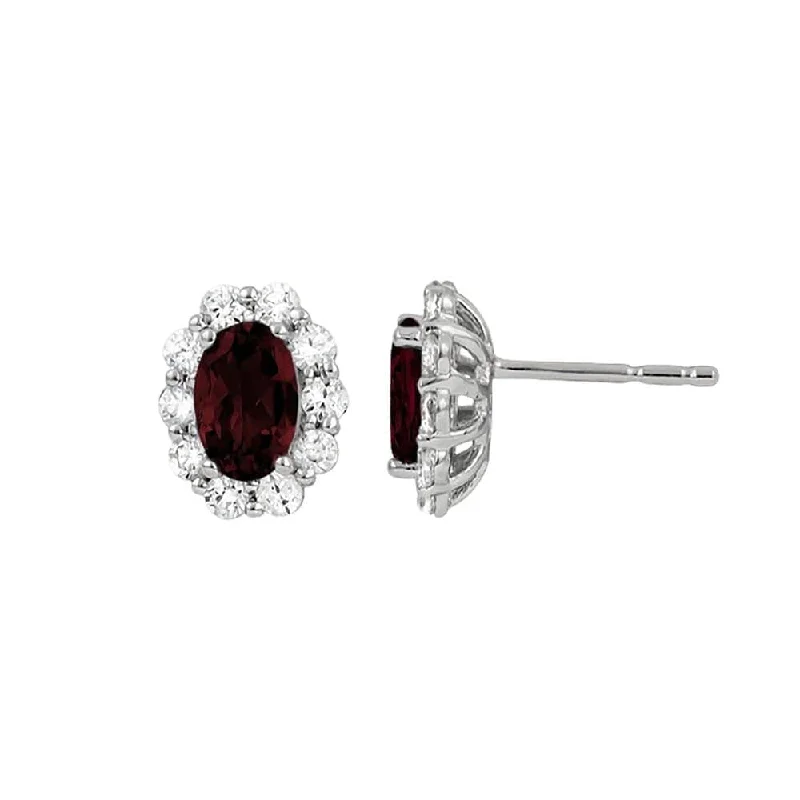 Best hoop earrings with lever-back closures for secure and easy wear-Oval Garnet and Diamond Halo Earrings