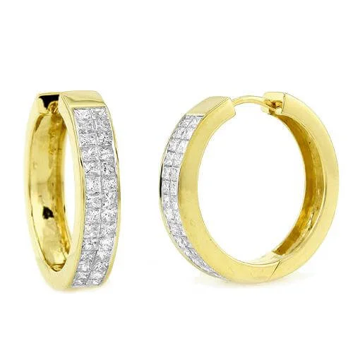 Best hoop earrings with intricate beaded details for a textured, stylish appearance-14K 1.75CTW PRINCESS CUT DIAMOND INVISIBLE SET HOOPS