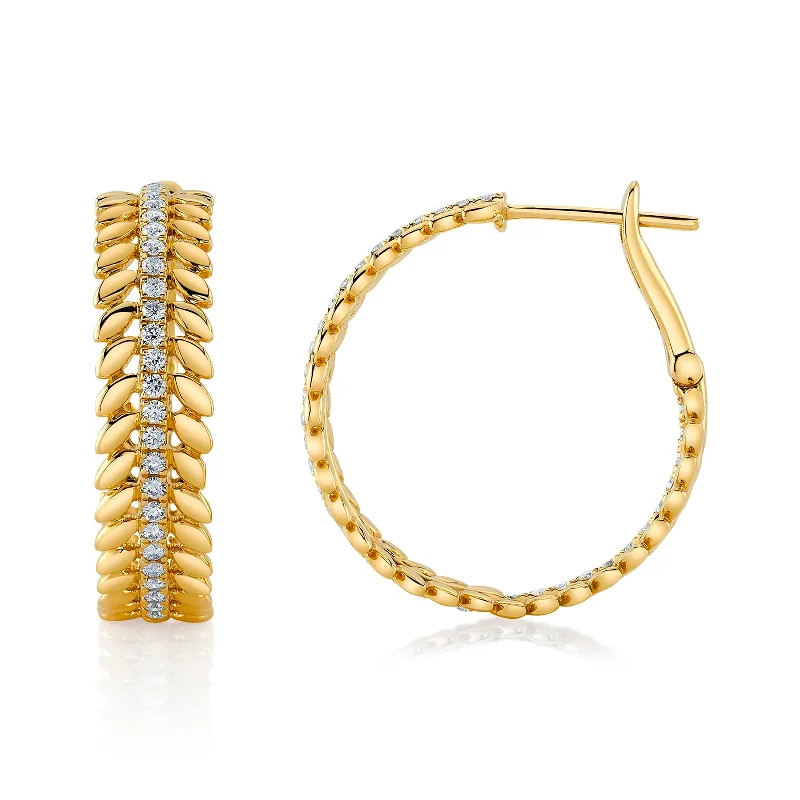 Hoop earrings with satin finishes for a smooth and elegant appearance-Diamond Laurel Wreath Hoop Earrings