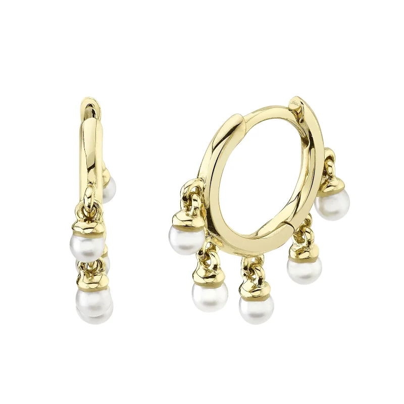 Hoop earrings with crescent moon shapes for a celestial and mystical appearance-Pearl Dangle Huggie Earrings