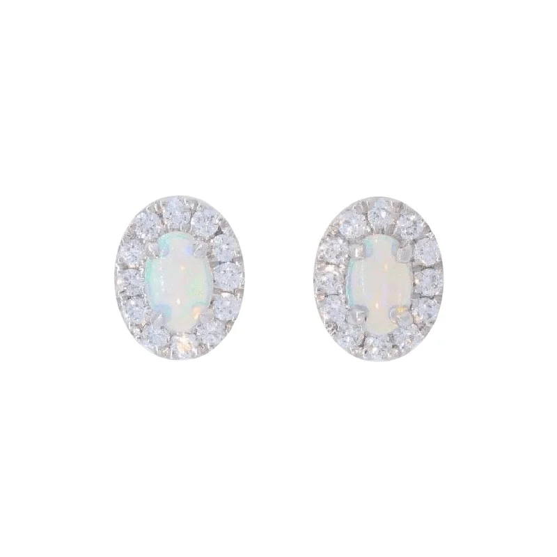 Hoop earrings with dangling charms for a playful and fun look-Opal and Diamond Halo Earrings