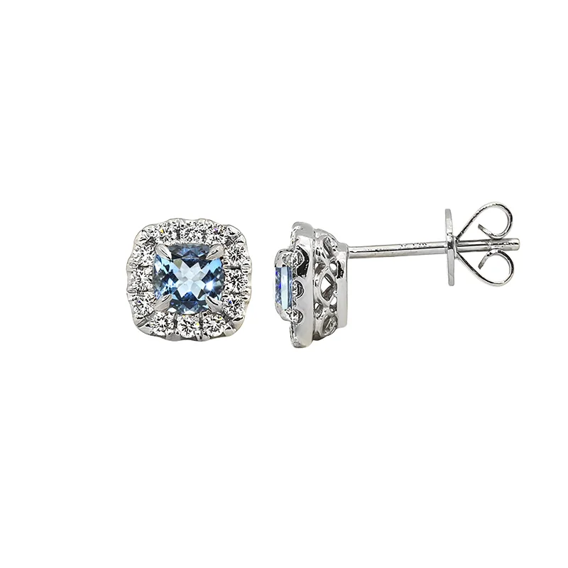 Best hoop earrings with vintage-style detailing for a nostalgic and timeless look-Aquamarine and Diamond Halo Studs