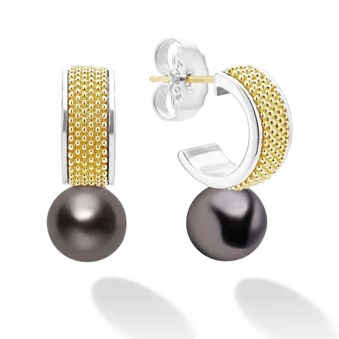 Best hoop earrings with matte finish for a sophisticated, understated design-LAGOS Two-Tone Tahitian Pearl Hoop Earrings in Sterling Silver and 18K Yellow Gold