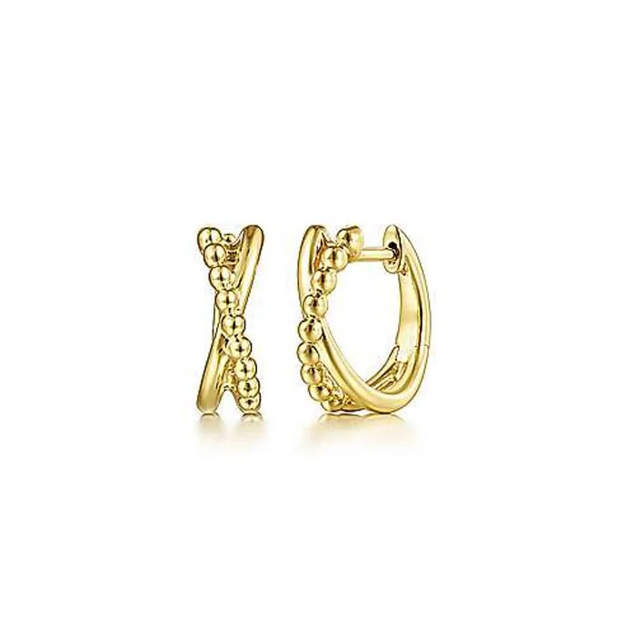 Best hoop earrings with rose gold for a romantic and warm aesthetic-Gabriel & Co. Bujukan Criss-Cross Huggie Earrings in 14K Yellow Gold