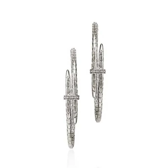 Best hoop earrings with vintage rhinestone embellishments for a retro-glam effect-John Hardy Spear Hoop Earrings with Diamonds in Sterling Silver