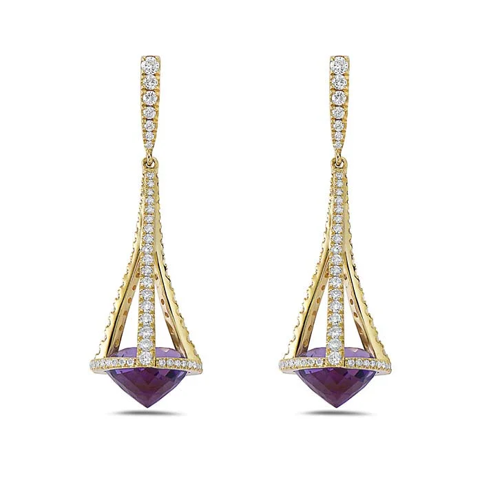 Hoop earrings with infinity loop designs for a continuous and eternal shape-Charles Krypell Pastel Collection Chandelier Earrings with Amethyst and Diamonds in 18K Yellow Gold