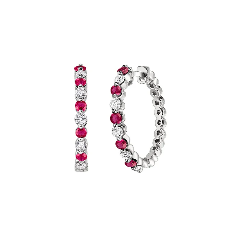 Best hoop earrings with floral designs for a feminine and delicate look-Ruby and Diamond Hoop Earrings