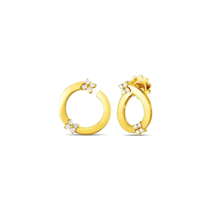 Hoop earrings with gold accents for a warm, elegant statement piece-Love in Verona Diamond Double Flower Circle Hoop Earrings