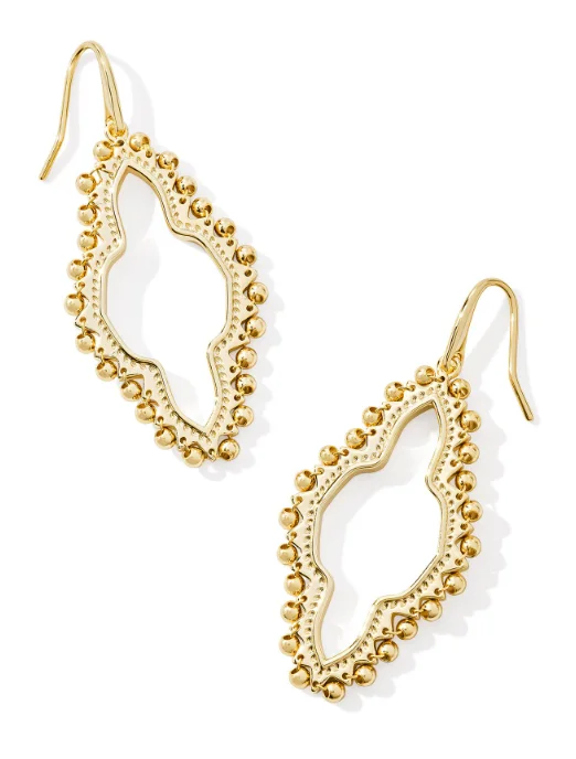 Best hoop earrings with smooth ceramic finishes for a polished, clean style-Abbie Yellow Gold Plated Beaded Open Frame Earrings by Kendra Scott