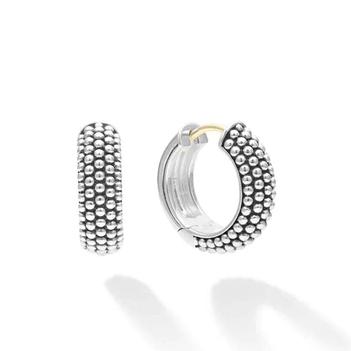 Medium hoop earrings for an everyday look with the perfect balance of style-LAGOS Signature Caviar Huggie Earrings in Sterling Silver and 14K Yellow Gold