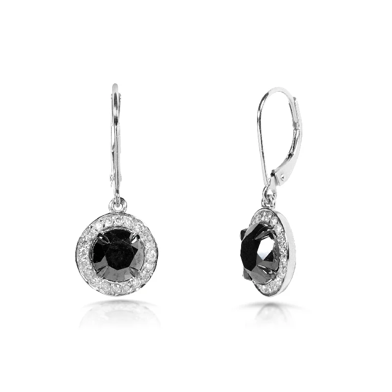 Hoop earrings with textured finishes for a vintage and classic style-Black and White Round Diamond Earrings 2 7/8ct.tw 14k White Gold (Certified)