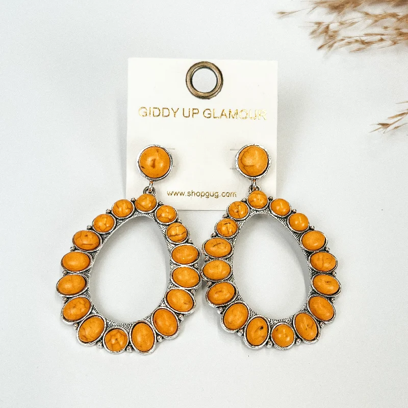 Best hoop earrings with oval shapes for a unique and elongated design-Circle Post Earrings and Open Teardrop Pendant with Mustard Yellow Stones