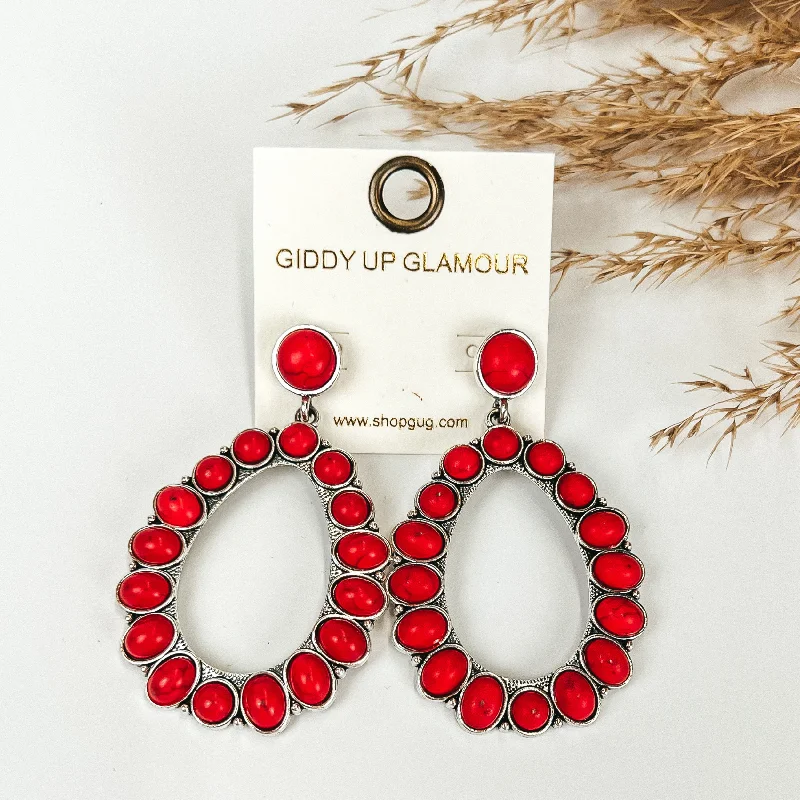 Best hoop earrings with hammered gold for a rustic yet elegant look-Circle Post Earrings and Open Teardrop Pendant with Red Stones