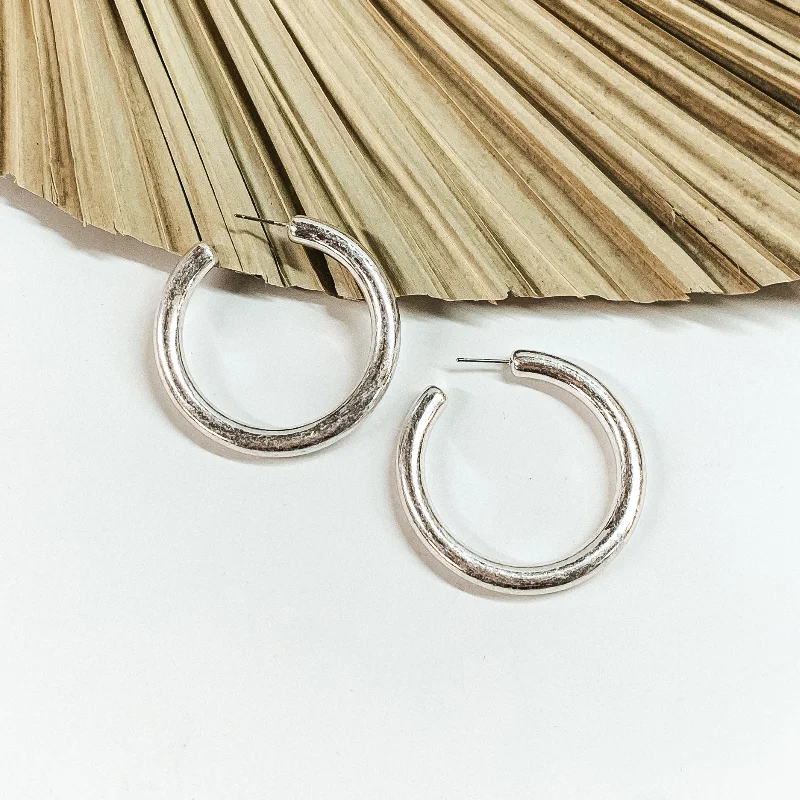 Best hoop earrings with baroque pearls for a luxurious and elegant vibe-Clean Slate Large Hoop Earrings in Worn Silver Tone