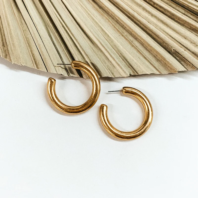 Best hoop earrings with floral designs for a feminine and delicate look-Clean Slate Medium Hoop Earrings in Worn Gold Tone