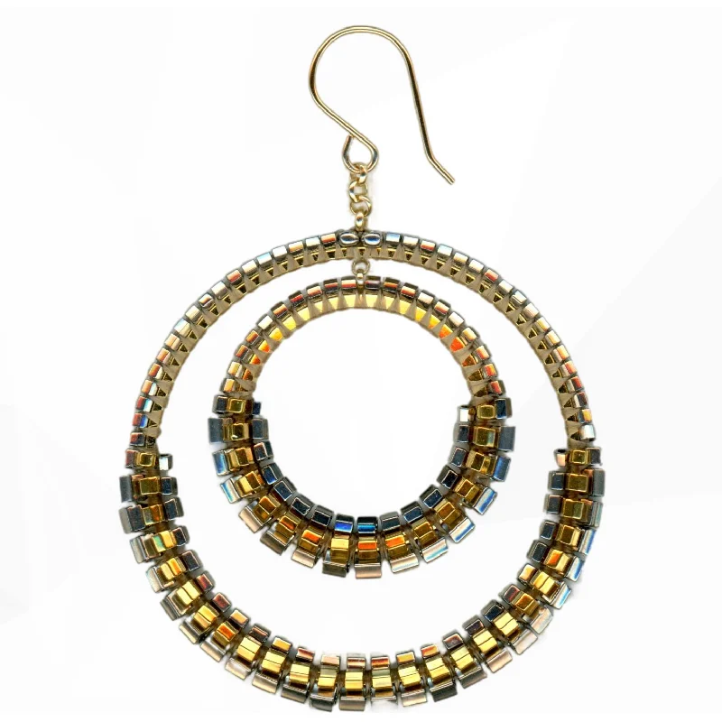 Hoop earrings with abstract wirework for an artistic, unique look-MIGUEL ASES BRONZE MIX DOUBLE CIRCLE HOOPS