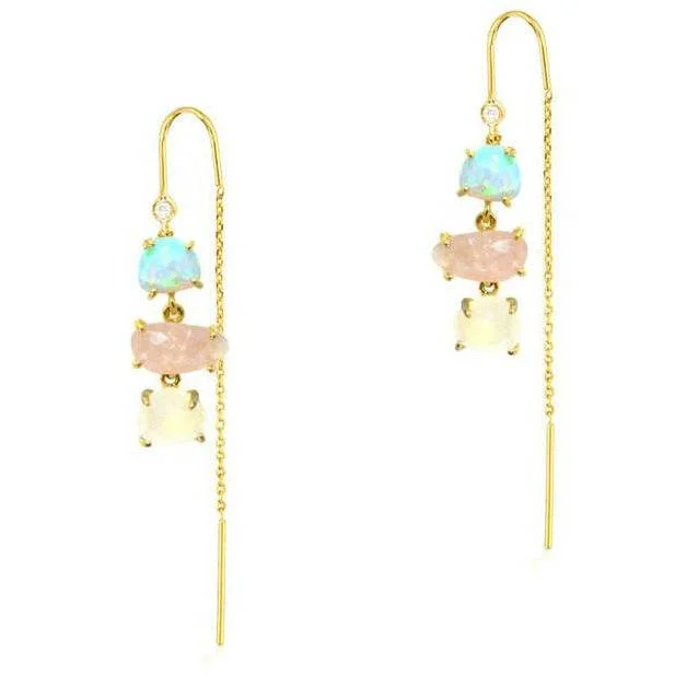 Hoop earrings with colorful beads for a fun and playful vibe-TAI GOLD 3 STONE THREADER EARRINGS