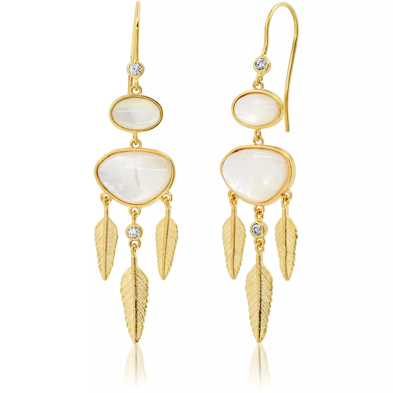 Hoop earrings with twisted leather for a chic and modern boho look-LAS PLUMES FEATHER DROP MOTHER OF PEARL EARRINGS