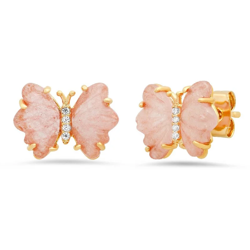 Hoop earrings with diamond-cut surfaces for added sparkle and shine-TAI PASTEL ROSE QUARTZ BUTTERFLY STUDS