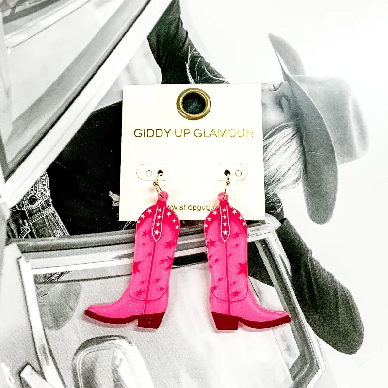 Best hoop earrings with crescent-shaped designs for a bold, moon-inspired style-Cowboy Boot Dangle Earrings in Pink