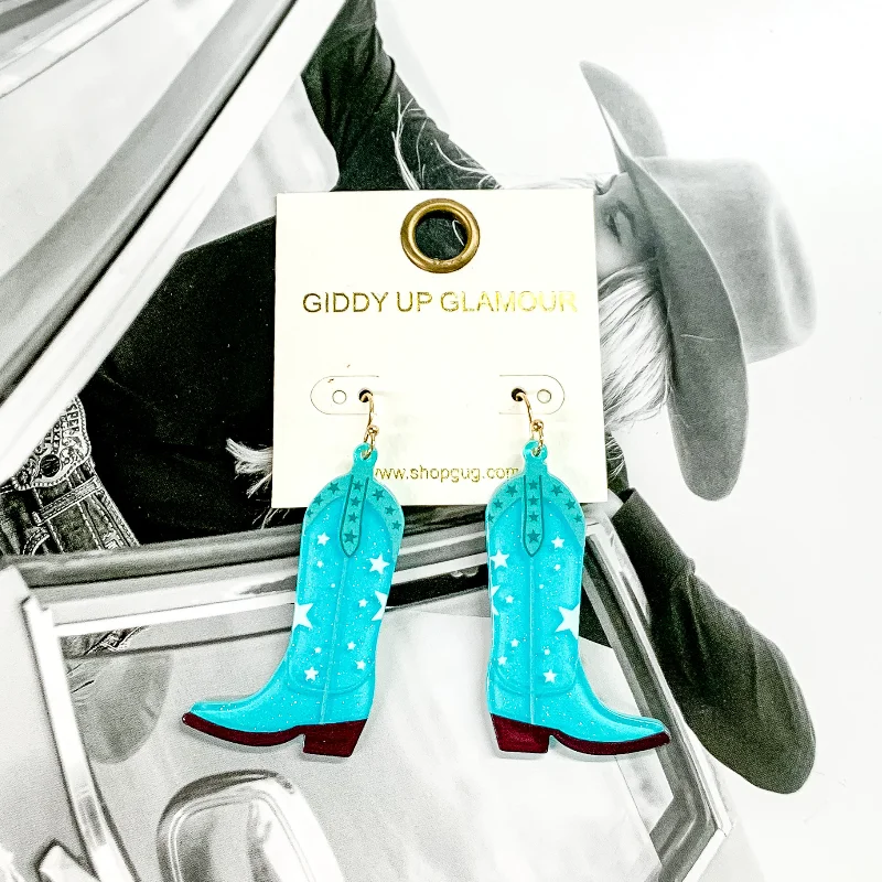 Hoop earrings with polished silver finish for a shiny, modern appeal-Cowboy Boot Dangle Earrings in Turquoise