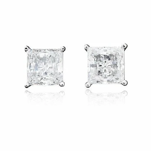 Hoop earrings with rhinestone-studded rims for a glamorous touch-Crislu Classic Cubic Zirconia SS Platinum Princess Claw Studs Earrings - 3.00 cttw