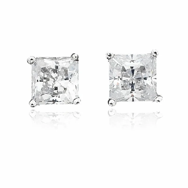 Best hoop earrings with braided leather for a rustic, stylish finish-Crislu Classic Princess CZ 4.0 cttw Sterling Silver Platinum Studs Earrings