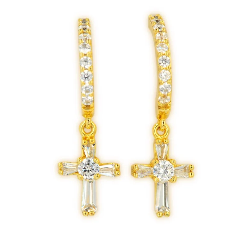 Best hoop earrings with butterfly motifs for a playful and whimsical appearance-SILVER AND CZ CROSS EARRINGS