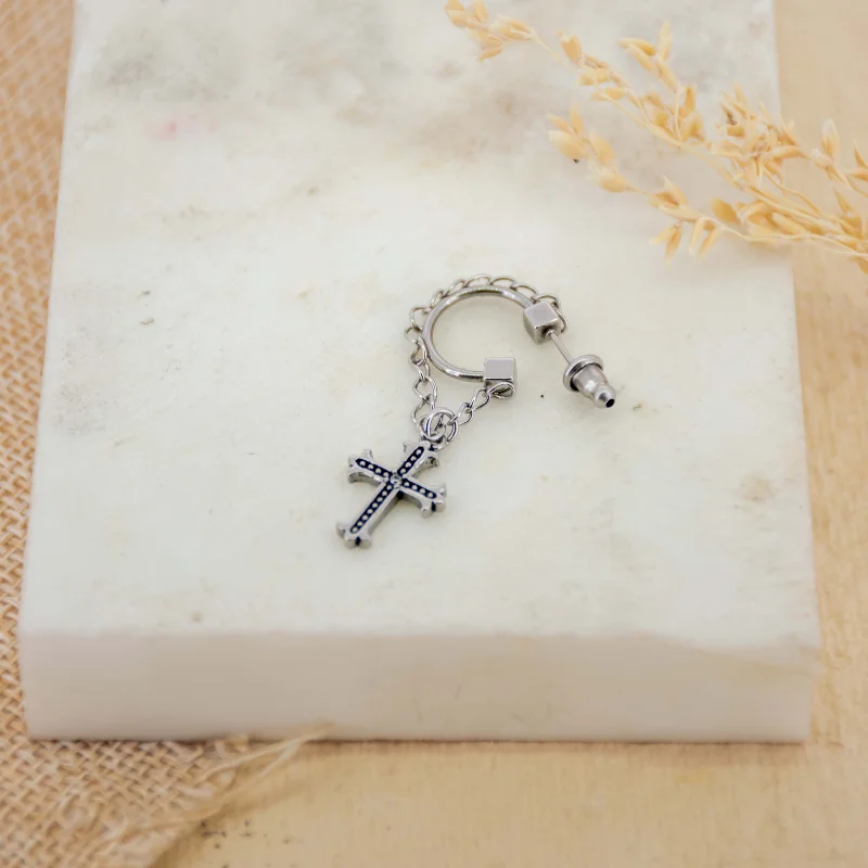 Hoop earrings with intricate designs for a unique and artistic appearance-Crucifix Chain Men Earring