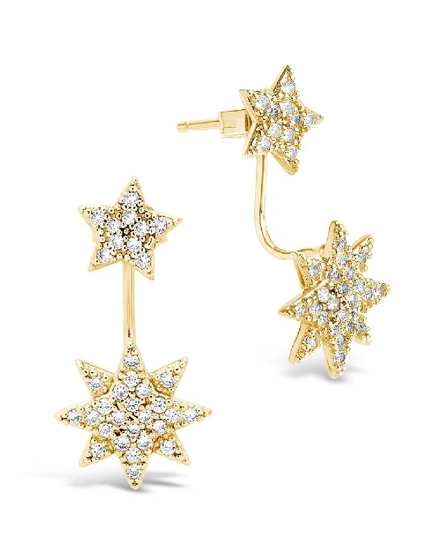 Hoop earrings with crescent moon shapes for a celestial and mystical appearance-CZ Starburst Jacket Earrings