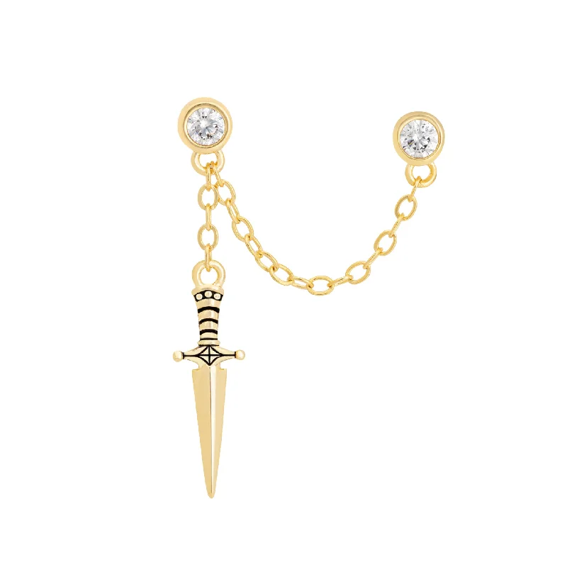 Best hoop earrings with Swarovski crystals for added sparkle and luxury-Dagger Double Stud Chain Earring