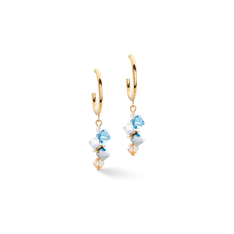 Hoop earrings with spiral designs for a dynamic and fluid look-Dancing Crystals earrings gold aqua