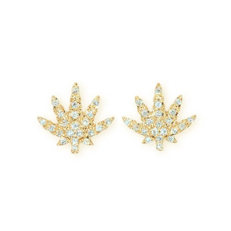 Hoop earrings with floral motifs for a feminine and nature-inspired look-10k Yellow Gold and Diamond Herbal Leaf Earrings