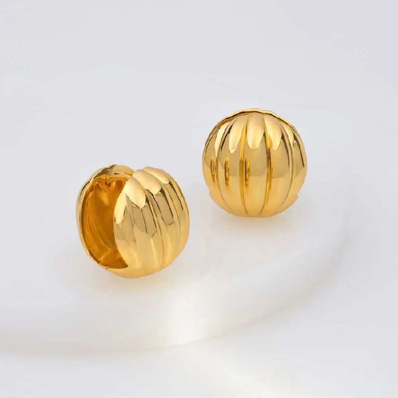 Hoop earrings with enamel stripes for a colorful and eye-catching design-Dome Ripple Gold 20mm Earrings