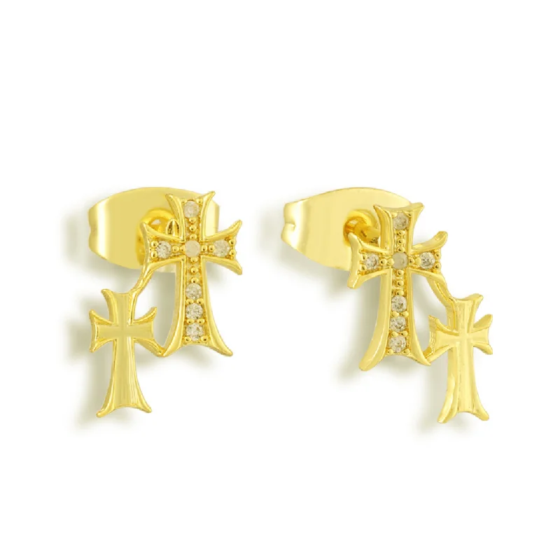 Hoop earrings with open designs for a modern, lighthearted vibe-Double Cross Me Studs