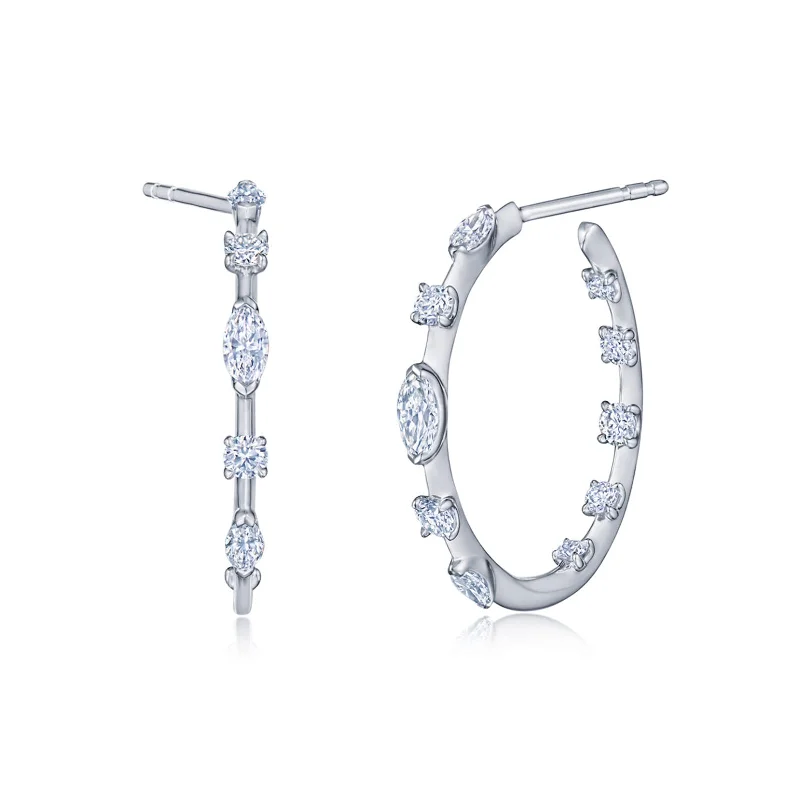 Best hoop earrings with Swarovski crystals for added sparkle and luxury-Starry Night Hoop Earrings with Round and Marquise Diamonds