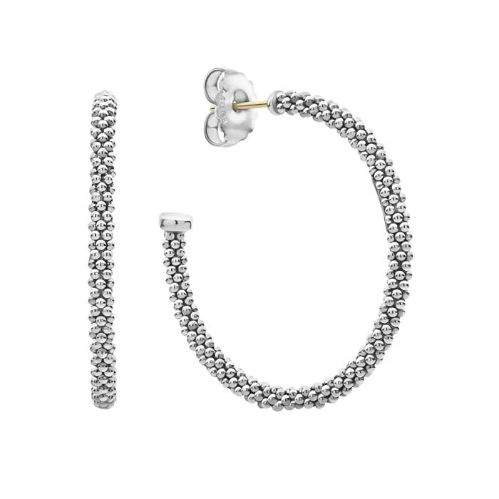 Hoop earrings with braided patterns for a detailed and textured finish-LAGOS Signature Caviar Thin Hoop Earrings in Sterling Silver