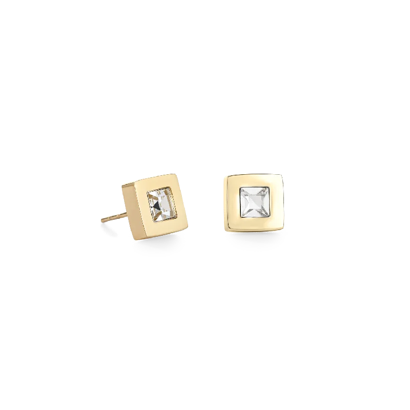 Best hoop earrings with matte finish for a sophisticated, understated design-Earrings square stainlees steel gold & crystal