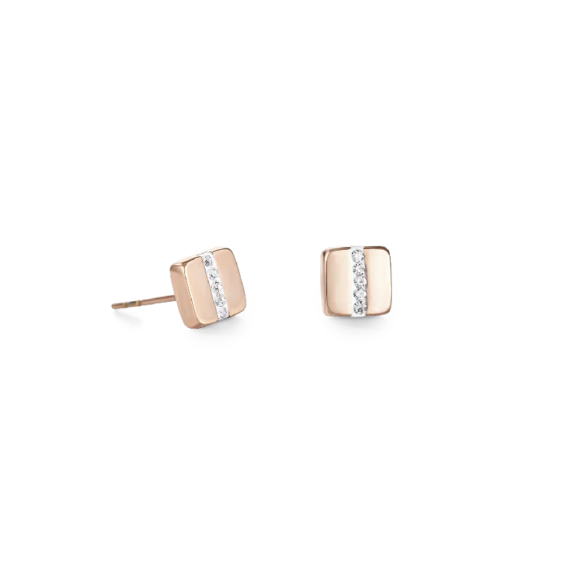 Hoop earrings with snake print designs for an edgy, wild appearance-Earrings stainless steel square rose gold & crystals pavé strip crystal